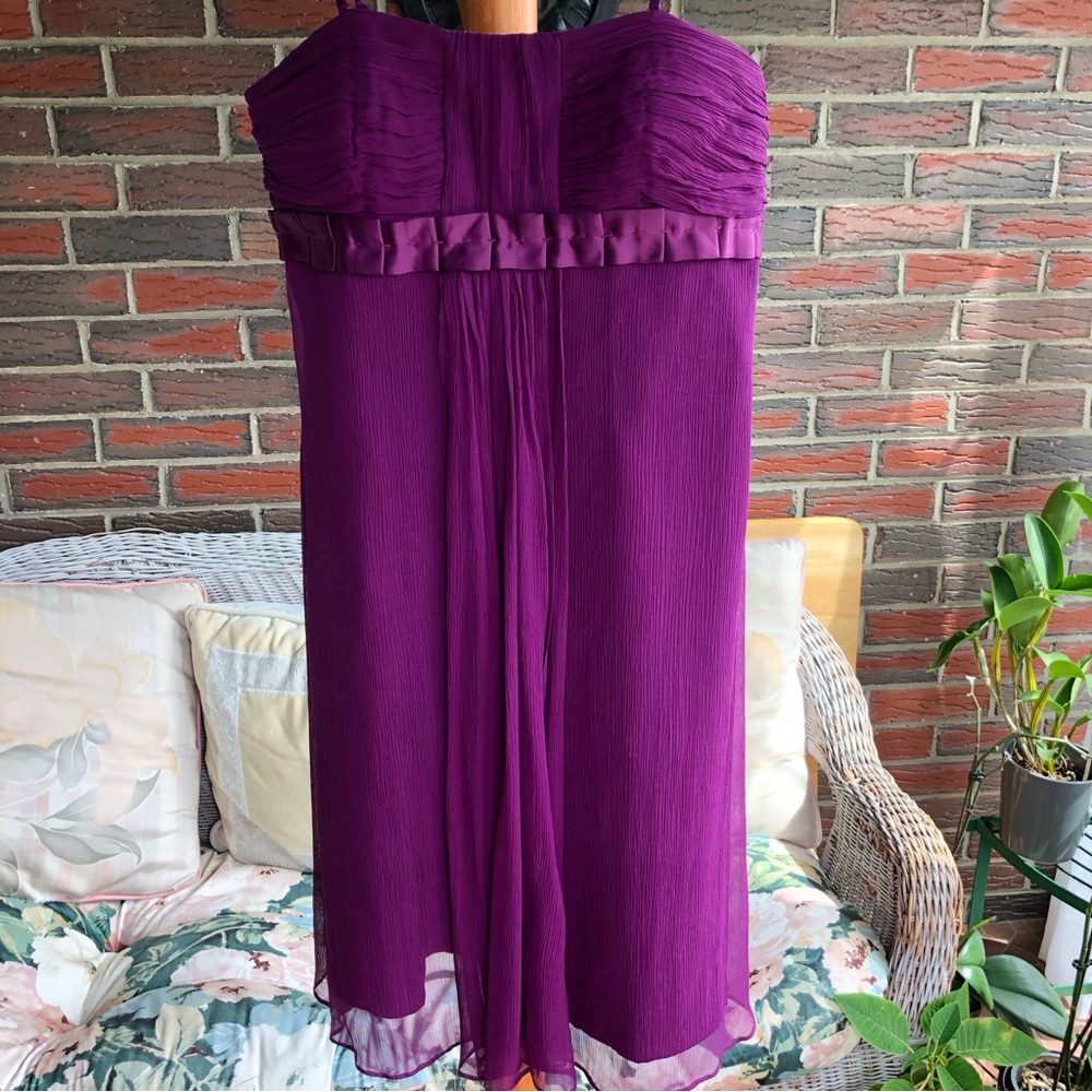 Max & Cleo Spaghetti Strap Purple Mini Dress Silk Poly 8 Floating Front Panel